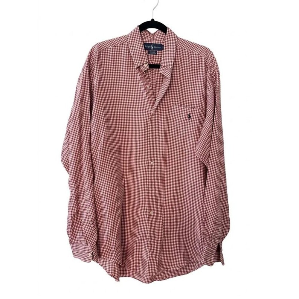 Vintage 90s Ralph Lauren Red & White Gingham Check Long Sleeve Shirt –Size Large